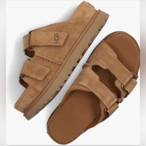UGG Goldenstar Hi Slide Platform Sandals in Chestnut.